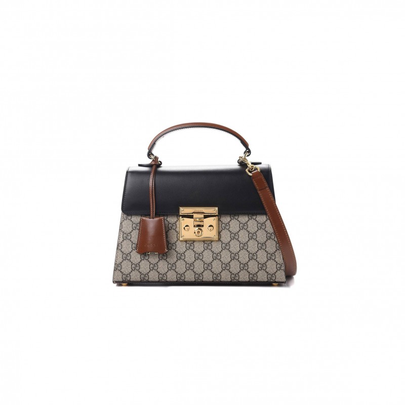 GUCCI GG SUPREME MONOGRAM CALFSKIN SMALL PADLOCK TOP HANDLE BAG BEIGE BLACK CUIR 43188 (28*19*11cm) GUCCI GG SUPREME MONOGRAM CALFSKIN SMALL PADLOCK TOP HANDLE BAG BEIGE BLACK CUIR 43188 (28*19*11cm)