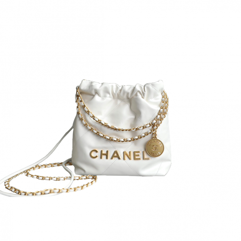 CHANEL MASTER WHITE CALFSKIN QUILTED MINI 22 BAG ANTIQUE GOLD HARDWARE AS3980 (20*19*6cm)