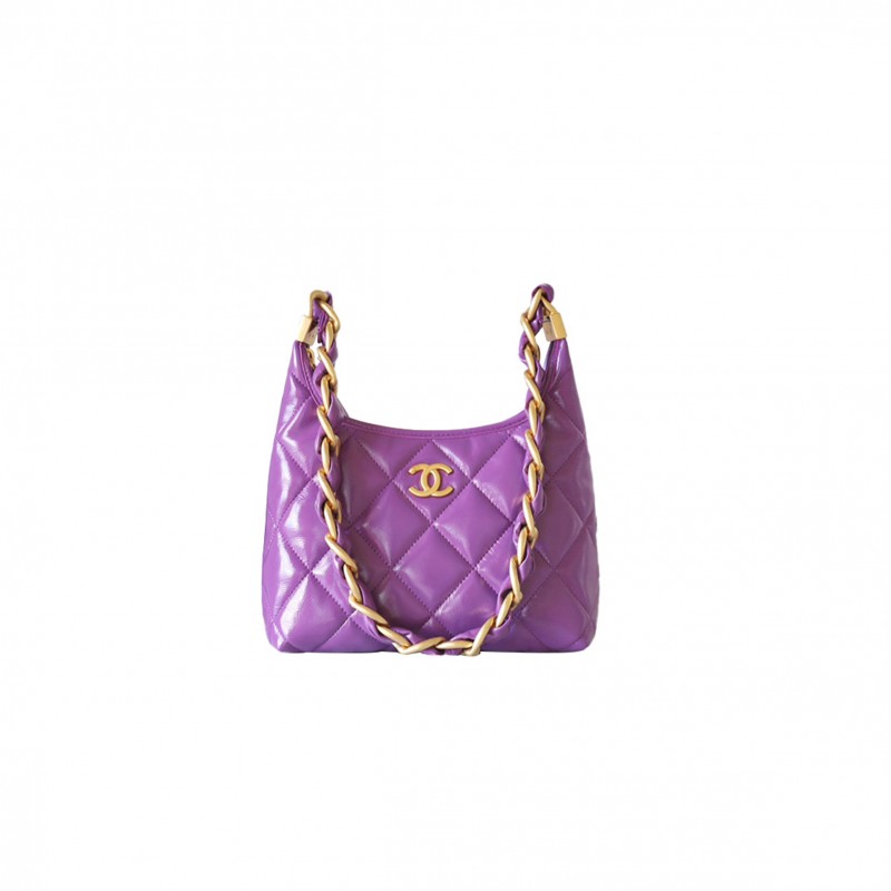 CHANEL MASTER SMALL HOBO BAG SHINY LAMBSKIN AND GOLD METALLIC PURPLE AS4922 (22.5*19.5*8.5cm)