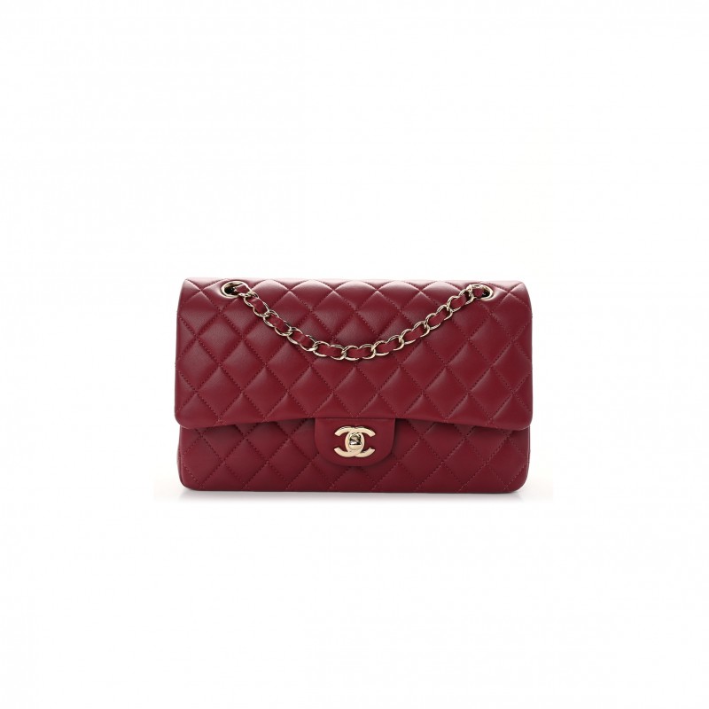 CHANEL CALFSKIN QUILTED MEDIUM DOUBLE FLAP DARK RED ROSE GOLD HARDWARE (25*15*6cm) CHANEL CALFSKIN QUILTED MEDIUM DOUBLE FLAP DARK RED ROSE GOLD HARDWARE (25*15*6cm)