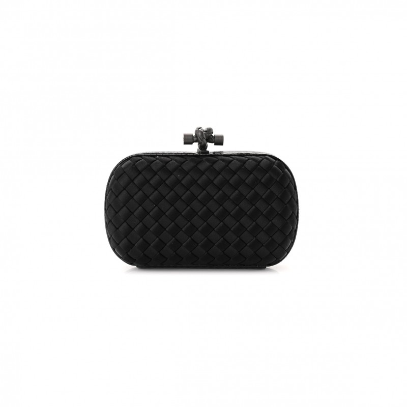 BOTTEGA VENETA SATIN AYERS INTRECCIATO CHAIN KNOT CLUTCH BLACK (17*10*5cm)