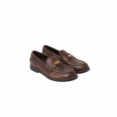 MIU MIU VINTAGE-EFFECT LEATHER PENNY LOAFERS 5D773D