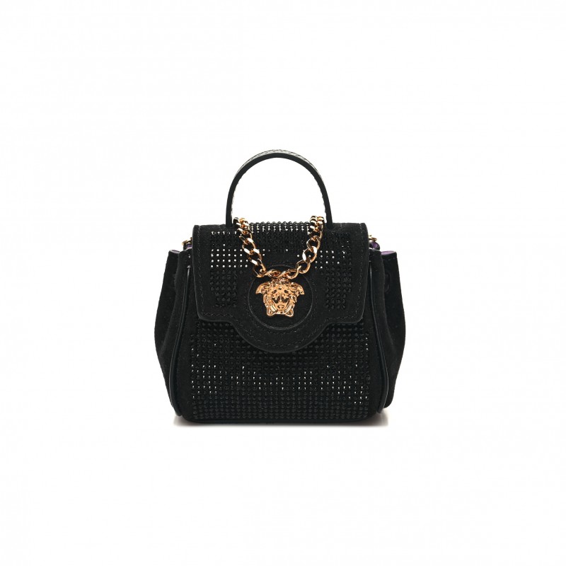 VERSACE SUEDE CRYTSTAL STUDDED MICRO LA MEDUSA BAG BLACK (29*9*5cm) VERSACE SUEDE CRYTSTAL STUDDED MICRO LA MEDUSA BAG BLACK (29*9*5cm)