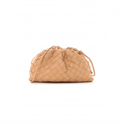 BOTTEGA VENETA NAPPA INTRECCIATO THE MINI POUCH ALMOND  (22*13*6cm)