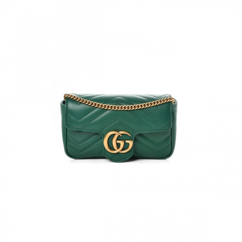 GUCCI GG MARMONTMATELASSE SUPER MINI EMERALD GREEN 476433 (16.5*10*5cm)