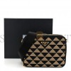 PRADA JACQUARD SAFFIANO TRIANGOLO SYMBOLE EMBROIDERED SMALL SHOULDER BAG BLACK CORDA (23*17*7cm)