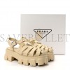 PRADA FOAM RUBBER METAL TRIANGLE LOGO MONOLITH 55MM CAGE SANDALS 39 QUARZO