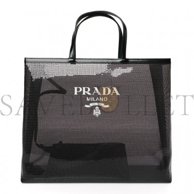 PRADA MESH SEQUIN SPAZZOLATO LOGO TOTE BLACK (36*30*9cm)