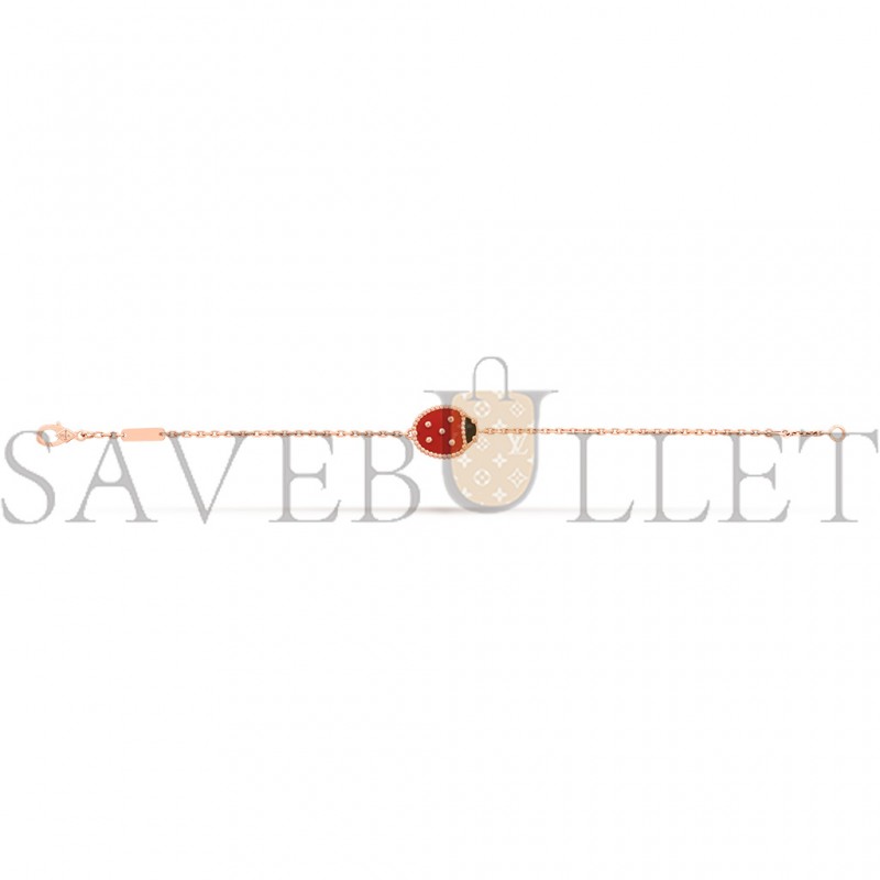 VAN CLEEF ARPELS LUCKY SPRING BRACELET, CLOSED WINGS LADYBUG - ROSE GOLD, CARNELIAN, ONYX  VCARP7R000