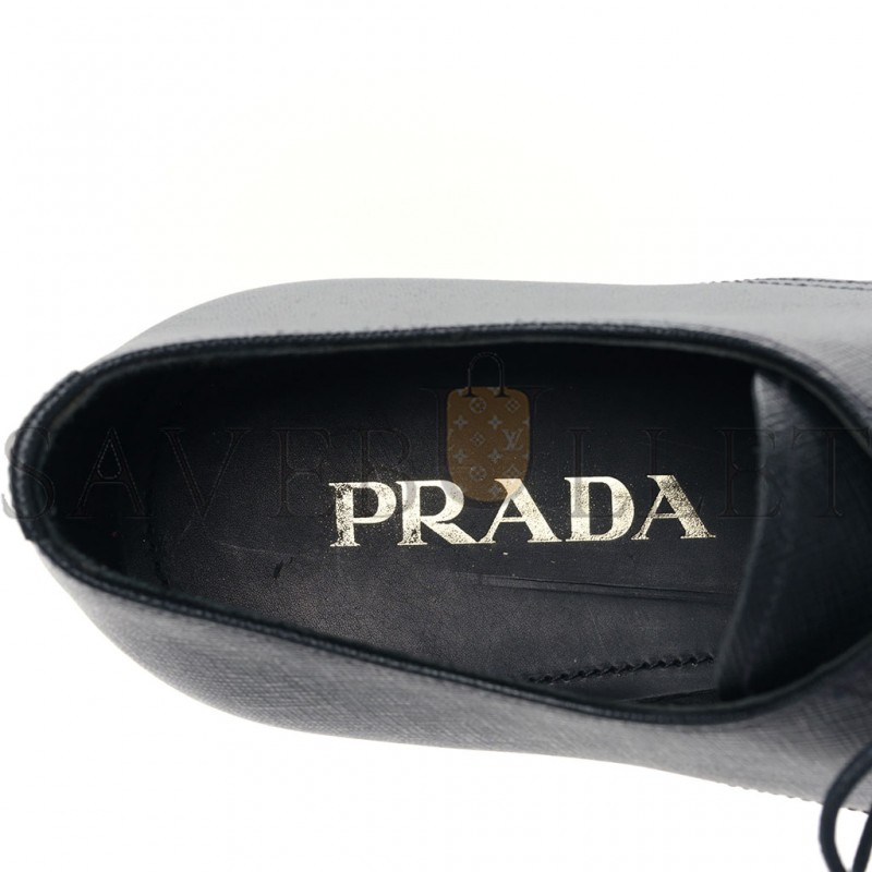 PRADA SAFFIANO MENS PLAIN TOE DERBY LOAFERS 8.5 BLACK