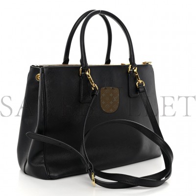 PRADA SAFFIANO MEDIUM GALLERIA DOUBLE ZIP TOTE BLACK (32*20*14cm)