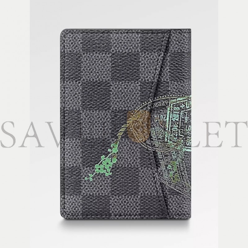 LOUIS VUITTON STAMPS ANIMAL DAMIER GRAPHITE BLACK GREY POCKET ORGANIZER WALLET N64604 (11*8cm)