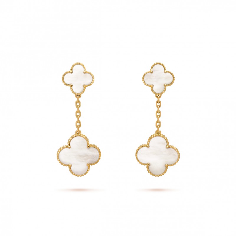 VAN CLEEF  ARPELS MAGIC ALHAMBRA EARRINGS, 2 MOTIFS - YELLOW GOLD, MOTHER-OF-PEARL  VCARD78800