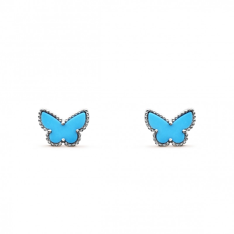 VAN CLEEF ARPELS SWEET ALHAMBRA BUTTERFLY EARSTUDS - WHITE GOLD, TURQUOISE  VCARN5JN00