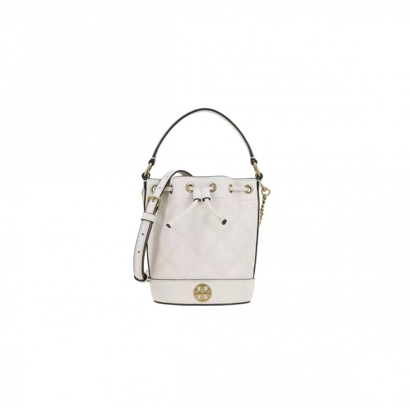 TORY BURCH WILLA METAL DOUBLE T WHITE BUCKET CROSSBODY BAG 148249-724 (19*13.5*9cm)