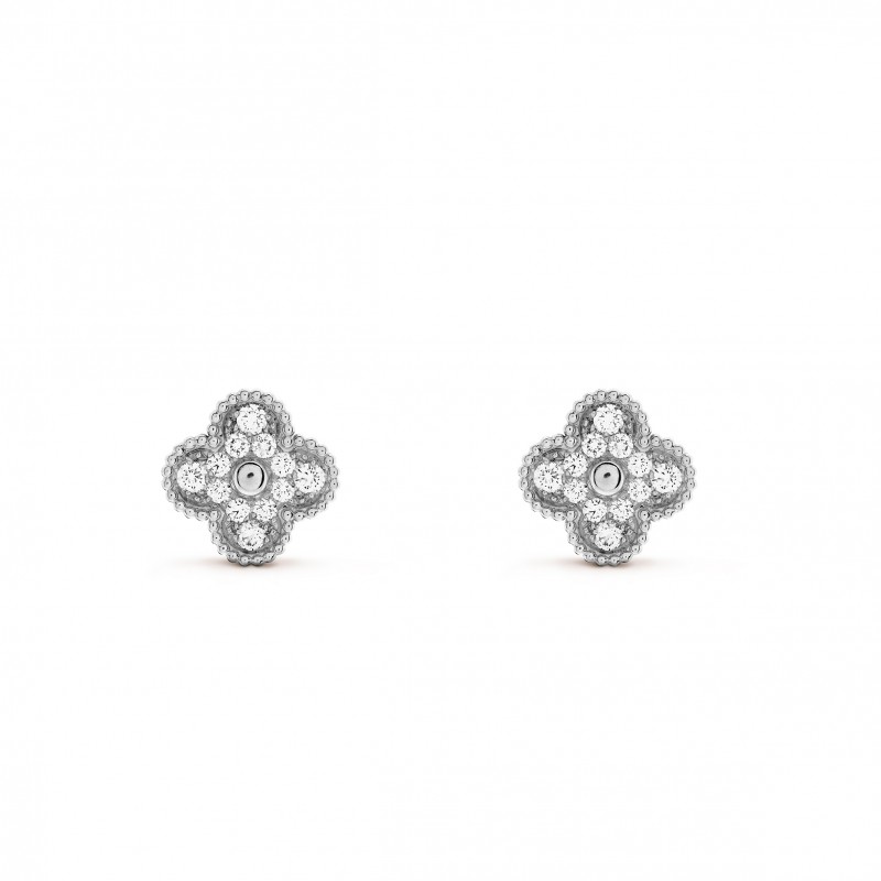 VAN CLEEF ARPELS VINTAGE ALHAMBRA EARRINGS - WHITE GOLD, DIAMOND  VCARA44600