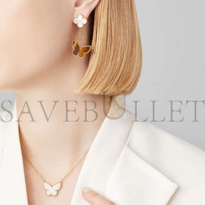 VAN CLEEF ARPELS LUCKY ALHAMBRA EARRINGS, 2 MOTIFS - YELLOW GOLD, MOTHER-OF-PEARL, TIGER EYE   VCARD79800