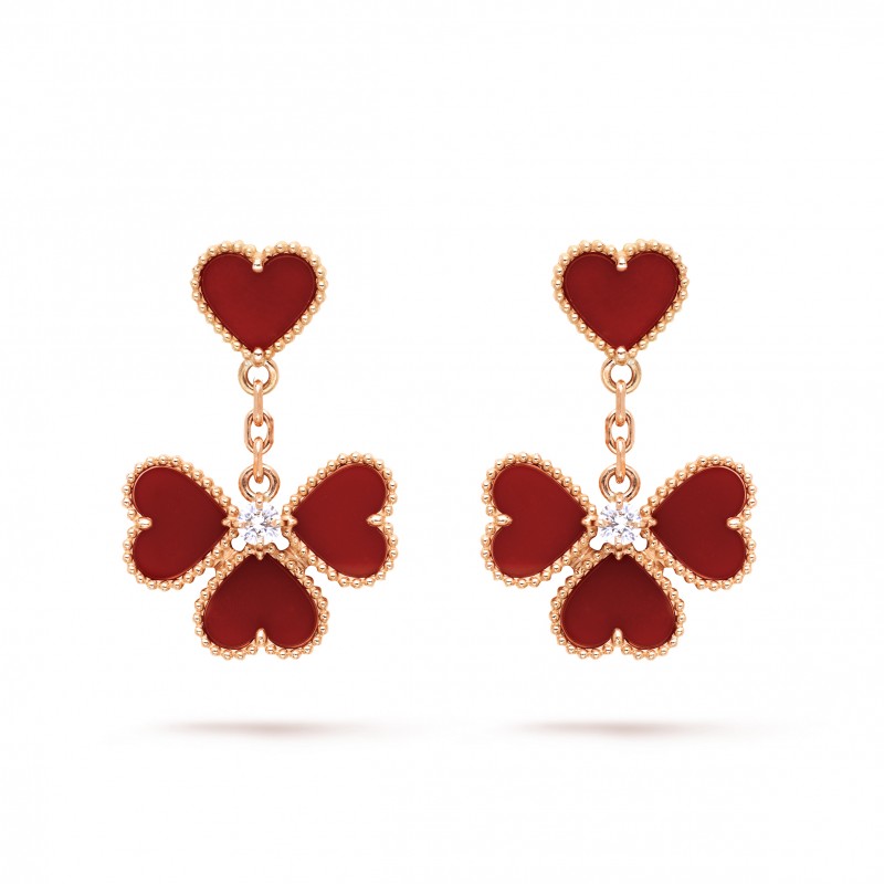 VAN CLEEF ARPELS SWEET ALHAMBRA EFFEUILLAGE EARRINGS - ROSE GOLD, CARNELIAN, DIAMOND  VCARN5PP00