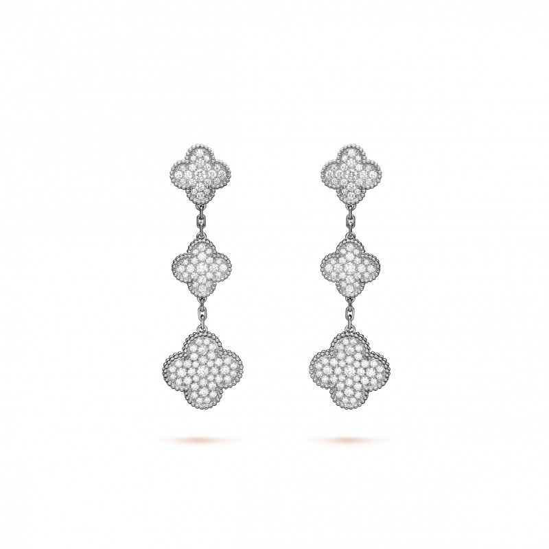 VAN CLEEF ARPELS MAGIC ALHAMBRA EARRINGS, 3 MOTIFS - WHITE GOLD, DIAMOND VCARN9MR00 VAN CLEEF ARPELS MAGIC ALHAMBRA EARRINGS, 3 MOTIFS - WHITE GOLD, DIAMOND VCARN9MR00