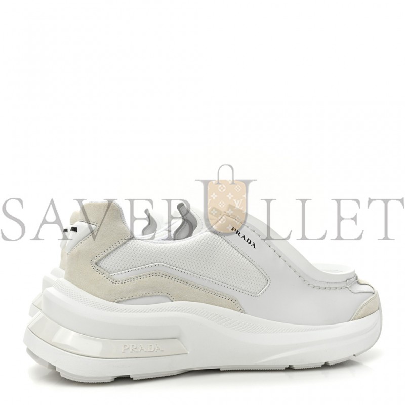 PRADA SPAZZOLATO ROIS BIKE FABRIC MENS SNEAKERS 10 WHITE PRADA SPAZZOLATO ROIS BIKE FABRIC MENS SNEAKERS 10 WHITE