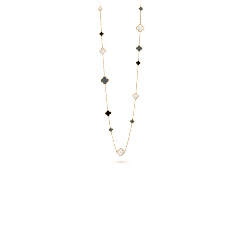 VAN CLEEF ARPELS MAGIC ALHAMBRA LONG NECKLACE, 16 MOTIFS - YELLOW GOLD, MOTHER-OF-PEARL, ONYX VCARD79400 VAN CLEEF ARPELS MAGIC ALHAMBRA LONG NECKLACE, 16 MOTIFS - YELLOW GOLD, MOTHER-OF-PEARL, ONYX VCARD79400