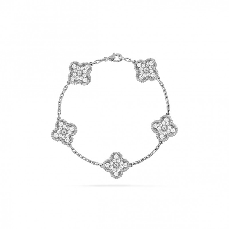 VAN CLEEF ARPELS VINTAGE ALHAMBRA BRACELET, 5 MOTIFS - WHITE GOLD, DIAMOND VCARA41500 VAN CLEEF ARPELS VINTAGE ALHAMBRA BRACELET, 5 MOTIFS - WHITE GOLD, DIAMOND VCARA41500