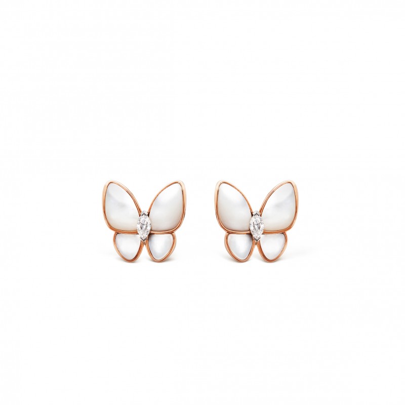 VAN CLEEF ARPELS TWO BUTTERFLY EARRINGS - ROSE GOLD, DIAMOND, MOTHER-OF-PEARL  VCARO8FN00