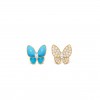 VAN CLEEF ARPELS TWO BUTTERFLY EARRINGS - YELLOW GOLD, DIAMOND, TURQUOISE  VCARP7US00