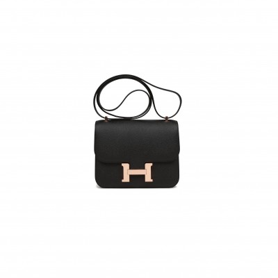 HERMES CONSTANCE 18 BLACK EPSOM ROSE GOLD HARDWARE (18*16*6cm)