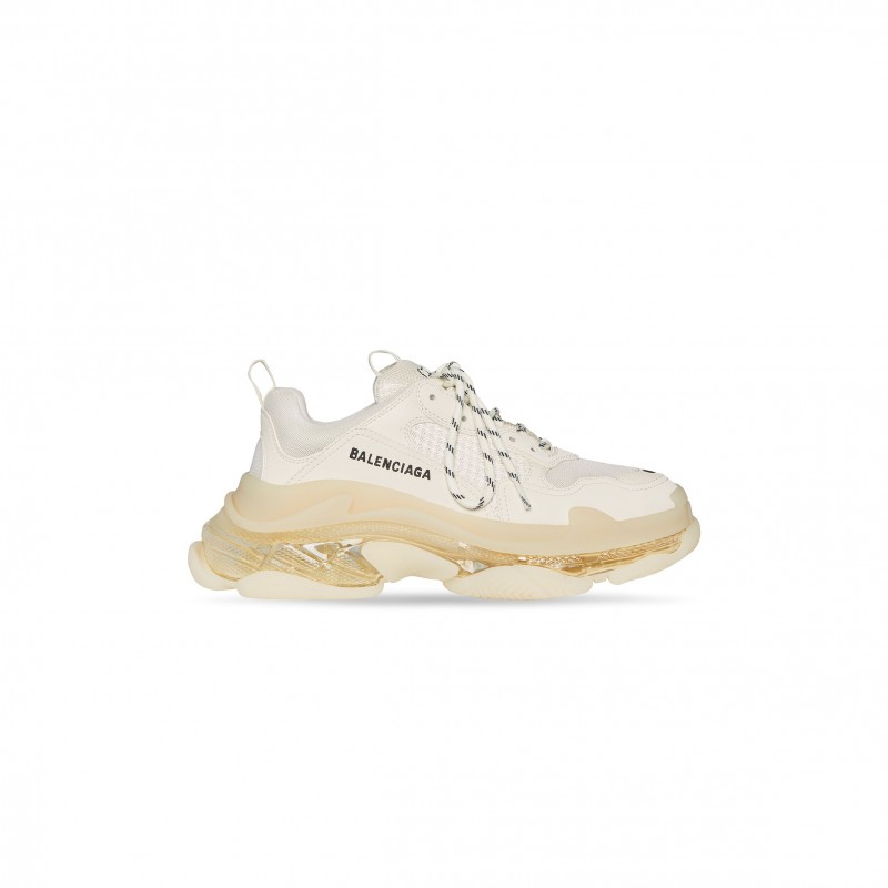 BALENCIAGA WOMEN'S TRIPLE S CLEAR SOLE SNEAKER IN BEIGE 544351W2GA19100