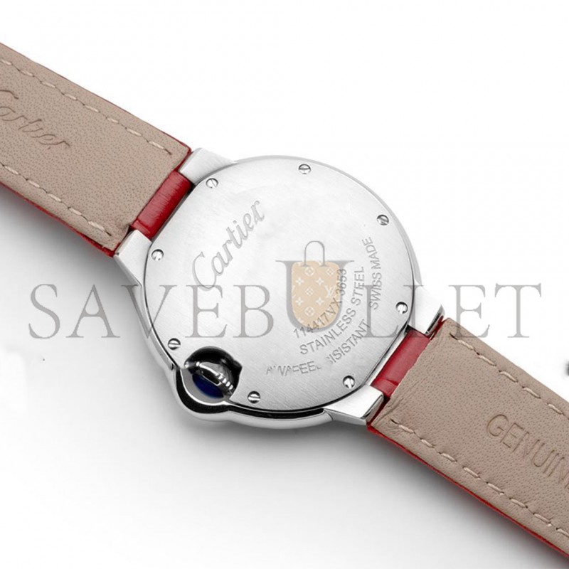 CARTIER BALLON BLEU DE CARTIER 33MM QUARTZ RED DIAL IN RED LEATHER STRAP WSBB0022