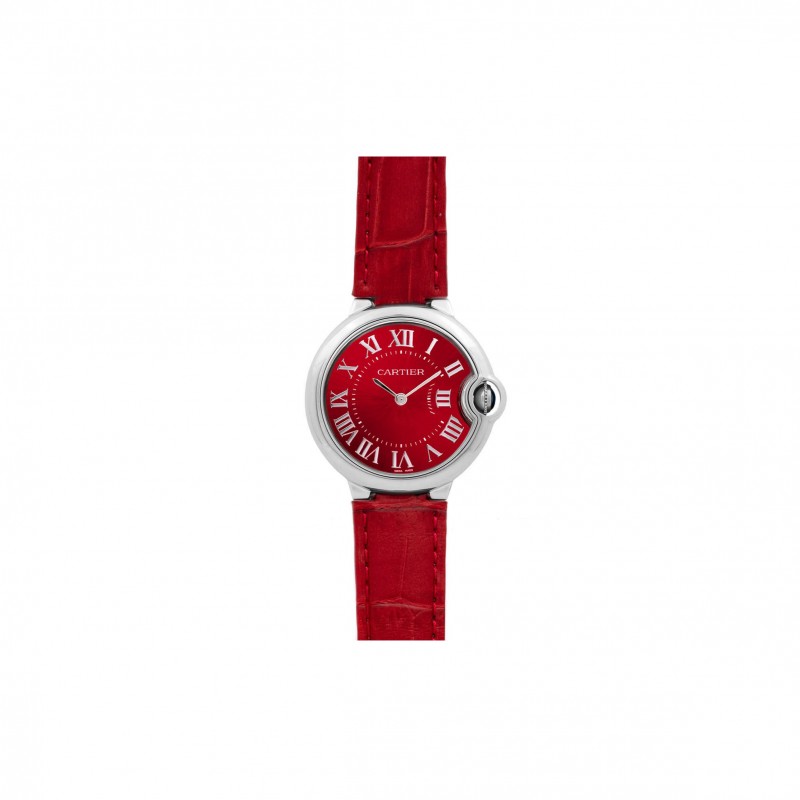 CARTIER BALLON BLEU DE CARTIER 33MM QUARTZ RED DIAL IN RED LEATHER STRAP WSBB0022