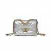 CHANEL 19 FLAP BAG SILVER QUILTED LAMBSKIN GOLD AND RUTHENIUM HARDWARE AS1160 (26*16*9cm)