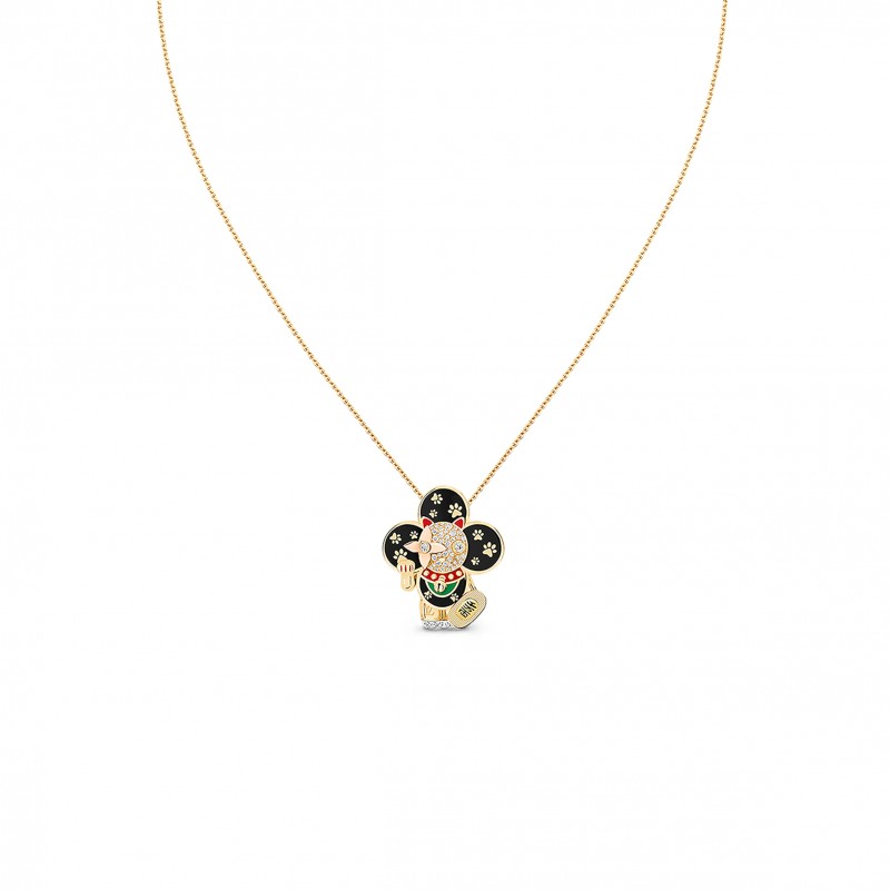 LOUIS VUITTON VIVIENNE MANEKI NEKO PENDANT, 3 GOLDS, LACQUER & DIAMONDS Q93901