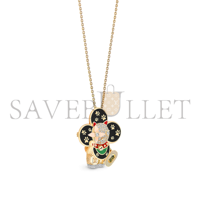 LOUIS VUITTON VIVIENNE MANEKI NEKO PENDANT, 3 GOLDS, LACQUER & DIAMONDS Q93901