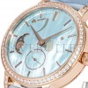 VACHERON CONSTANTIN TRADITIONELLE MOON PHASE BLUE MOP DIAL WITH DIAMOND BEZEL IN PINK GOLD ON BLUE LEATHER STRAP WATCH 83570/000R-9915