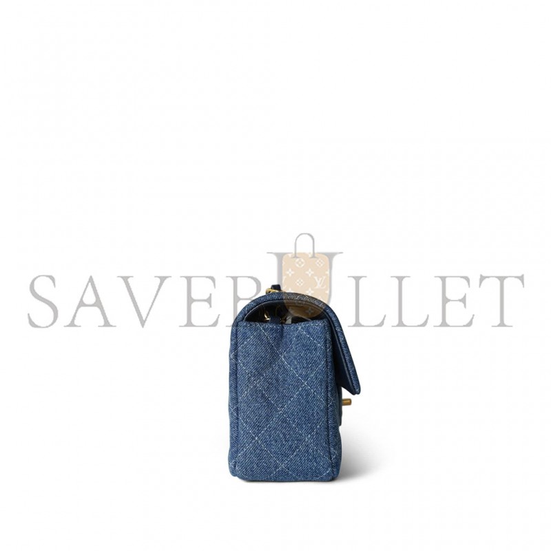 CHANEL 24S BLUE DENIM QUILTED MINI RECTANGULAR FLAP AGED AS6990 (20*12*7cm)