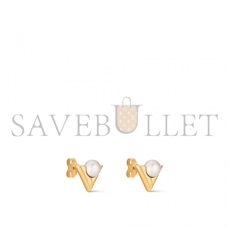 LOUIS VUITTON V FOR VUITTON PEARL AND METAL EARRINGS M02368