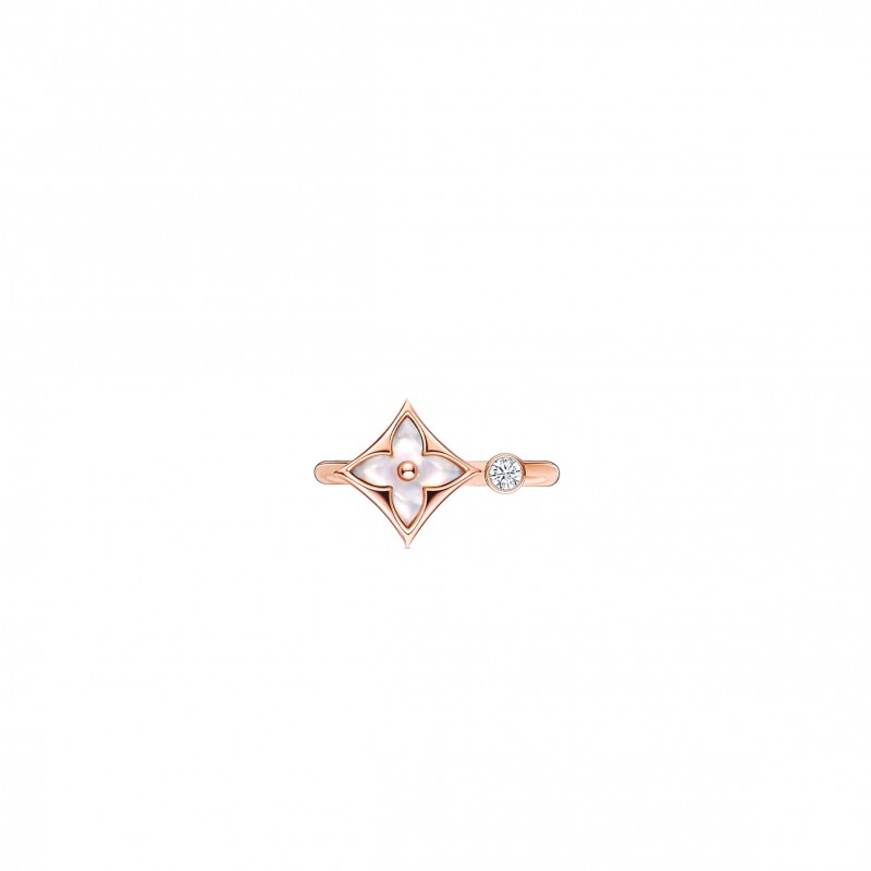 LOUIS VUITTON COLOR BLOSSOM MINI STAR ROSE GOLD, WHITE MOTHER-OF-PEARL AND DIAMOND RING Q9S80A LOUIS VUITTON COLOR BLOSSOM MINI STAR ROSE GOLD, WHITE MOTHER-OF-PEARL AND DIAMOND RING Q9S80A