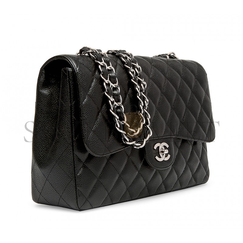 CHANEL MASTER CLASSIC FLAP JUMBO30 BLACK CAVIAR SILVER BUCKLE (30*19.5*10cm) 