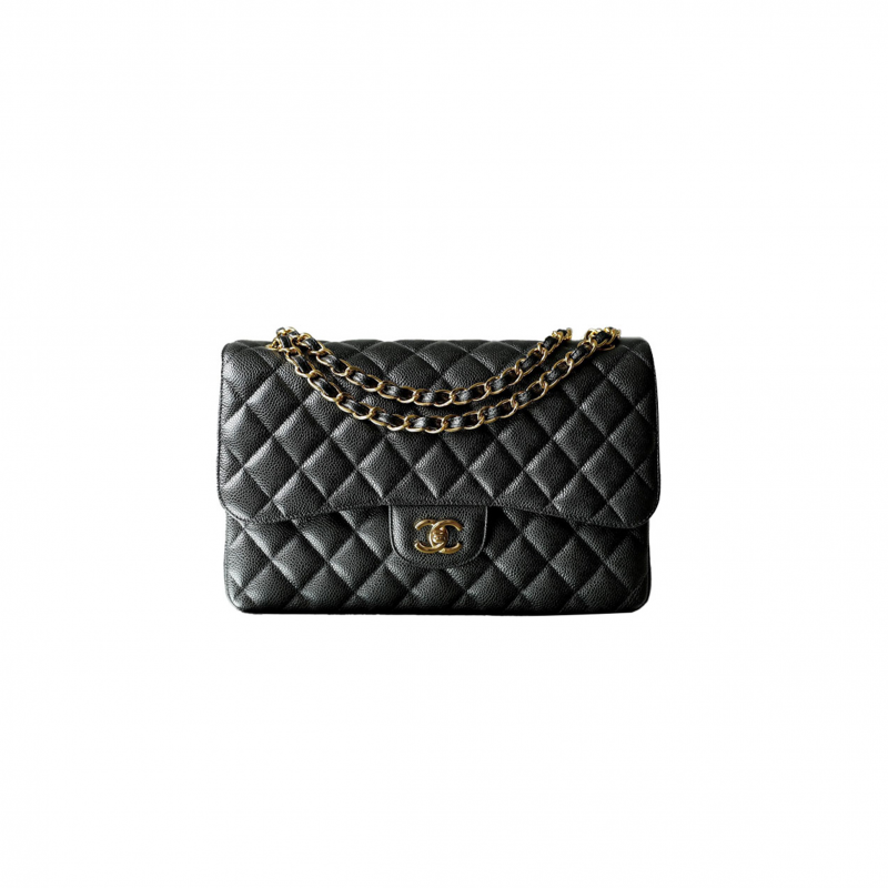 CHANEL MASTER CLASSIC FLAP JUMBO30 BLACK LEATHER CAVIAR GOLD BUCKLE AS8600 (30*19.5*10cm)