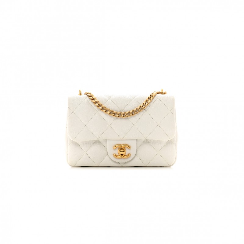 CHANEL MASTER HEART BUCKLE FLAP BAG WHITE MEDIUM (20*14*8cm)