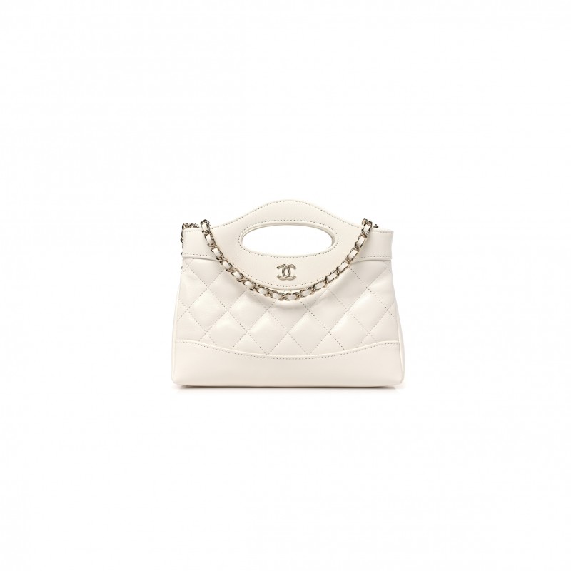 CHANEL MASTER SHINY CRUMPLED CALFSKIN QUILTED NANO 31 SHOPPING BAG WHITE (20*17.5*3.5cm)