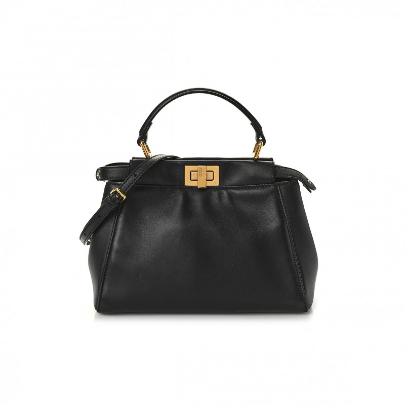 FENDI NAPPA MINI PEEKABOO ICONIC SATCHEL BLACK (23*17*11cm) FENDI NAPPA MINI PEEKABOO ICONIC SATCHEL BLACK (23*17*11cm)