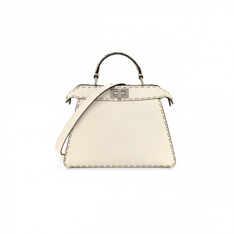 FENDI VITELLO GRANATO CAMOSCIO ELAPHE PYTHON PRINT MACRO STITCHINGS SMALL PEEKABOO I SEE U ICONIC SATCHEL WHITE ROCCIA (33*25*11cm) FENDI VITELLO GRANATO CAMOSCIO ELAPHE PYTHON PRINT MACRO STITCHINGS SMALL PEEKABOO I SEE U ICONIC SATCHEL WHITE ROCCIA (33*25*11cm)