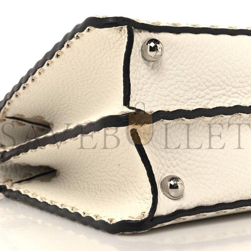 FENDI VITELLO GRANATO CAMOSCIO ELAPHE PYTHON PRINT MACRO STITCHINGS SMALL PEEKABOO I SEE U ICONIC SATCHEL WHITE ROCCIA (33*25*11cm) FENDI VITELLO GRANATO CAMOSCIO ELAPHE PYTHON PRINT MACRO STITCHINGS SMALL PEEKABOO I SEE U ICONIC SATCHEL WHITE ROCCIA (33*25*11cm)