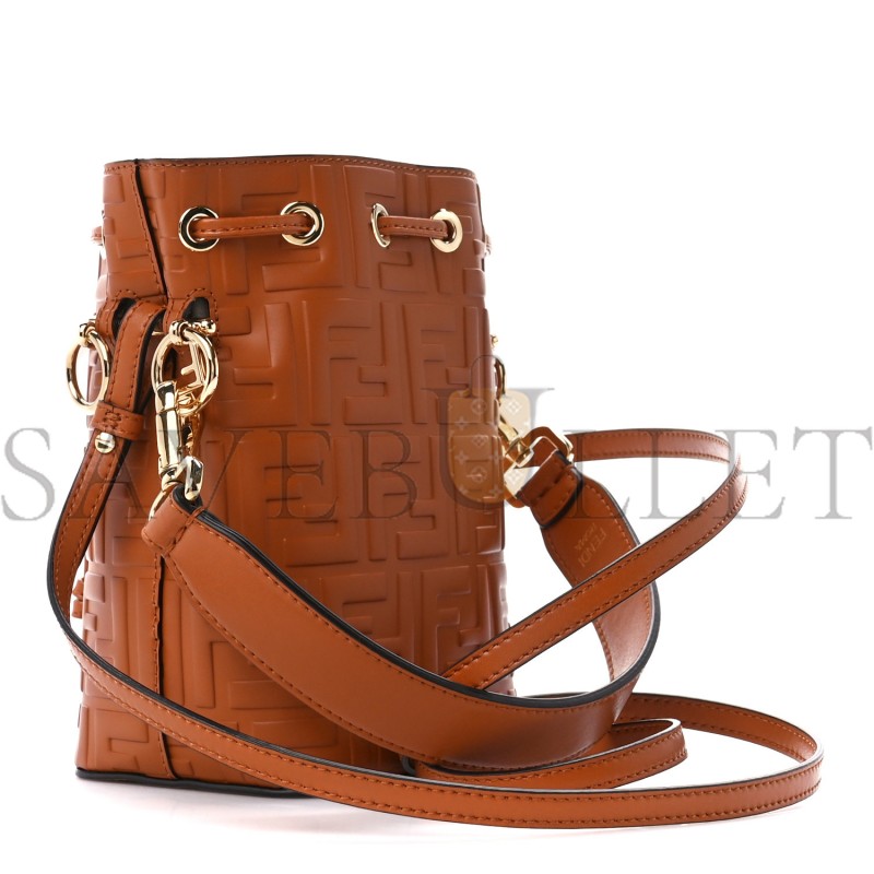 FENDI VITELLO LIBERTY F IS FENDI FF 1974 EMBOSSED MINI MON TRESOR BUCKET BAG BRANDY (20*13*11cm) FENDI VITELLO LIBERTY F IS FENDI FF 1974 EMBOSSED MINI MON TRESOR BUCKET BAG BRANDY (20*13*11cm)