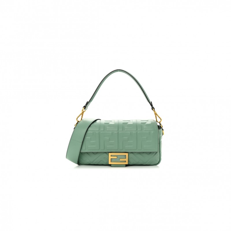 FENDI NAPPA FF 1974 EMBOSSED BAGUETTE MENTA (26*17*6cm)