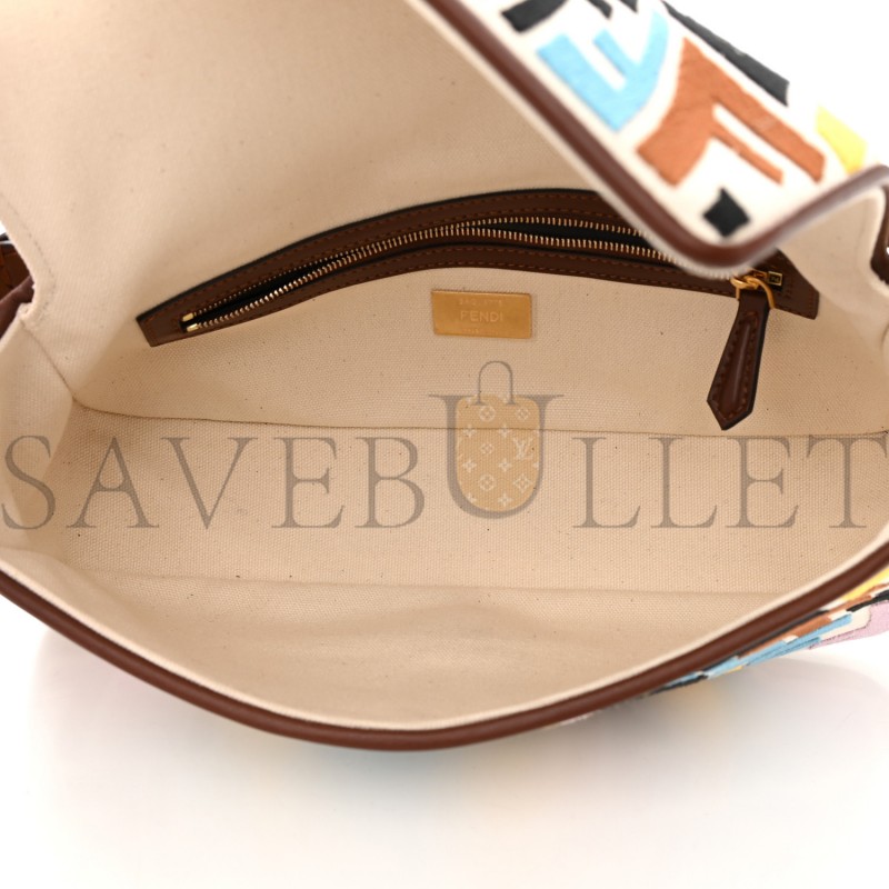 FENDI X SARA COLEMAN CANVAS VITELLO KING SETA FF FISH EYE EMBROIDERED BAGUETTE GREZZO MULTICOLOR GHIANDA (28*15*6cm) FENDI X SARA COLEMAN CANVAS VITELLO KING SETA FF FISH EYE EMBROIDERED BAGUETTE GREZZO MULTICOLOR GHIANDA (28*15*6cm)