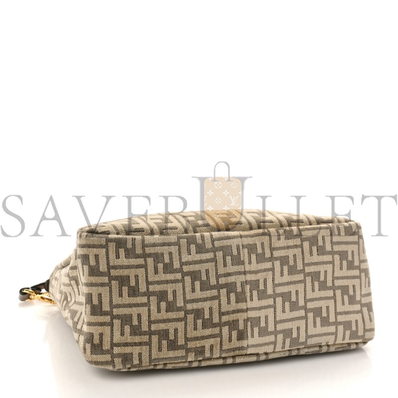 FENDI CHENILLE VITELLO SETA PLEXIGLASS FF FENDI O&#X27;LOCK ZIPPER TORTORA NUVOLA (34*23*13cm)